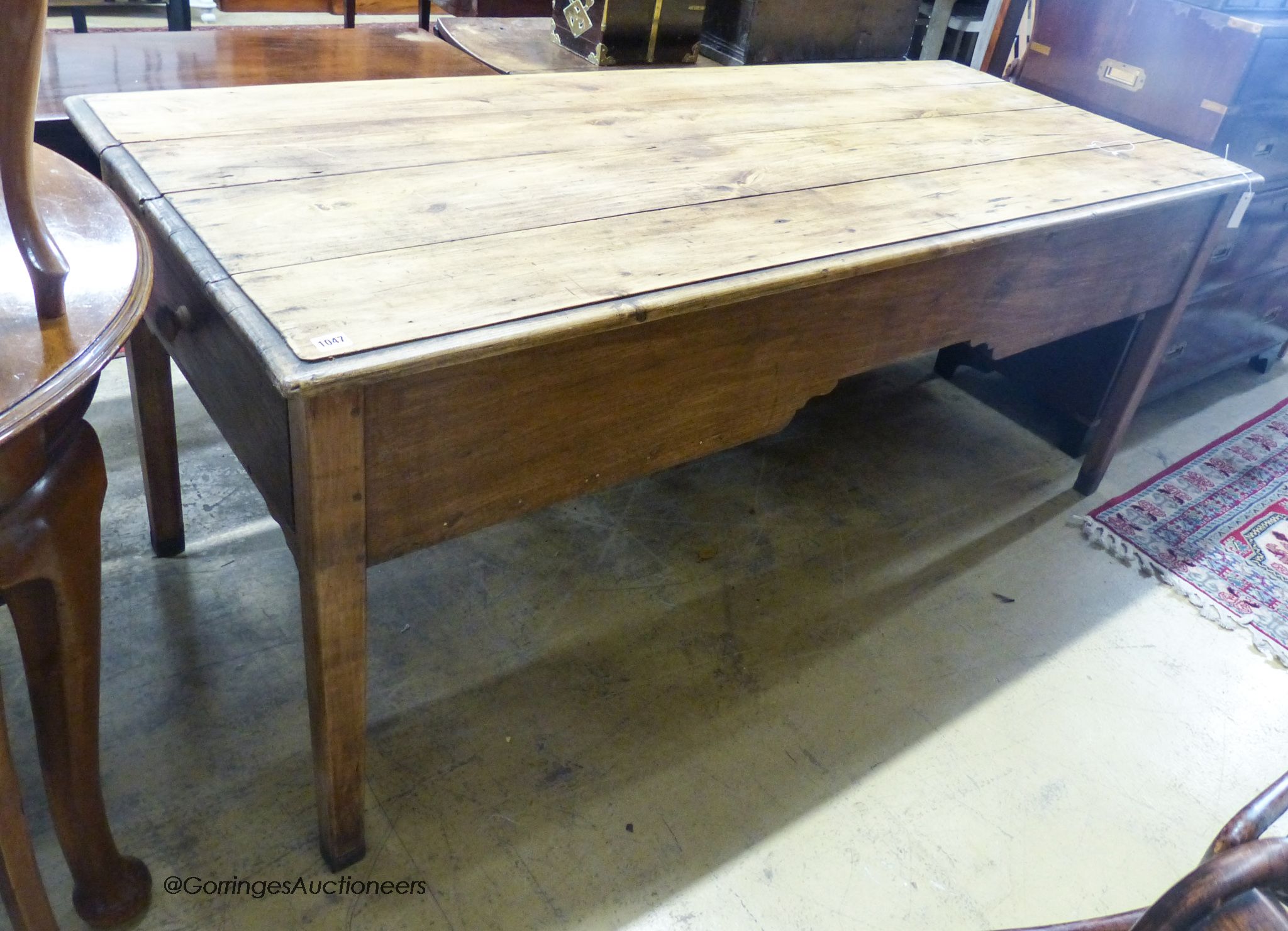 A 19th century French fruitwood kitchen table, length 190cm, depth 80cm, height 76cm